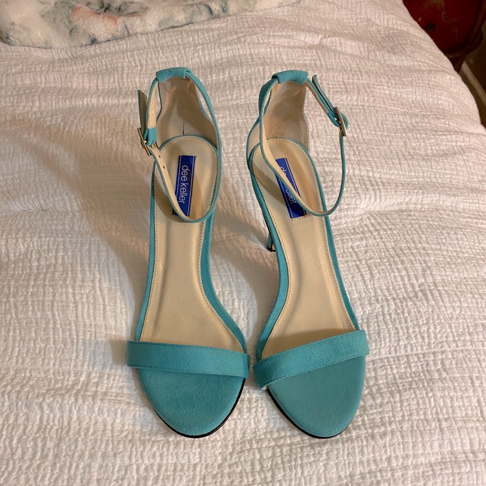 Turquoise suede strappy heels